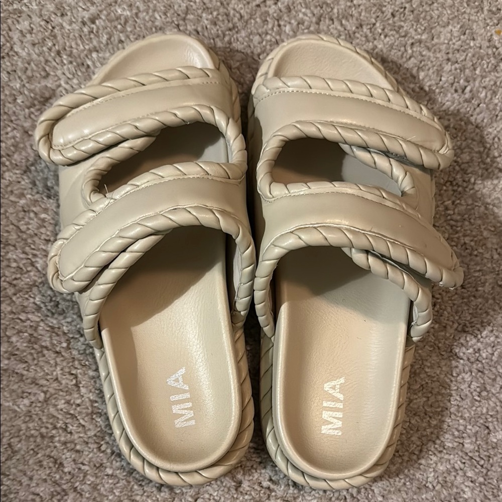 MIA Beige Braided Slide Sandals
